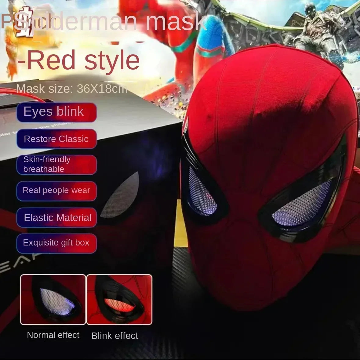 New Amazing Spider Hero Movable Mask - Cosplay Electric Ring Eye Control Luminous Collection Model