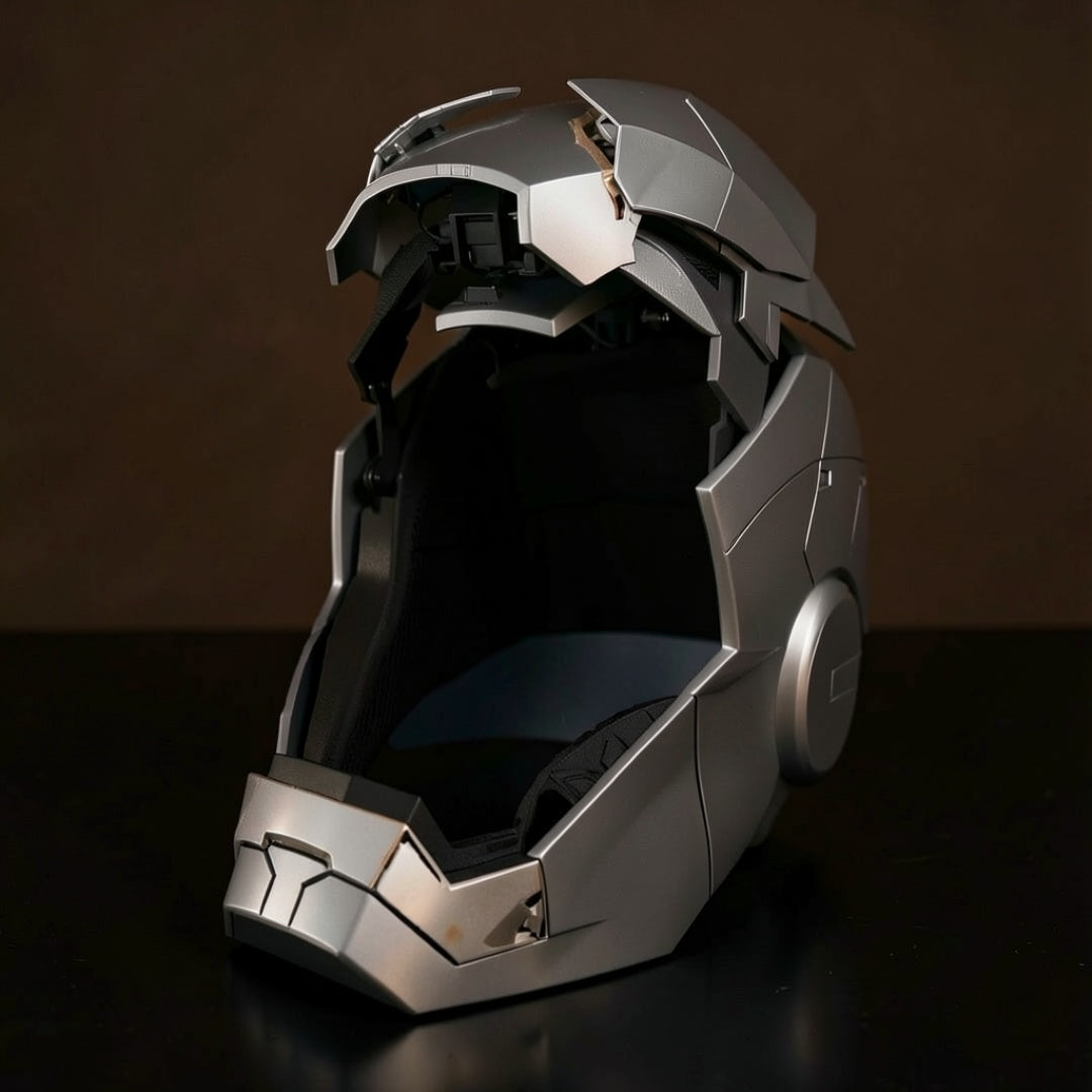 hacksmith: iron man helmet for sale Silver MK5 (With Jarvis Open/ close the mask Colour:White Warrior Floral Fabric Cosmetic Pouch: color_desc_washed blue